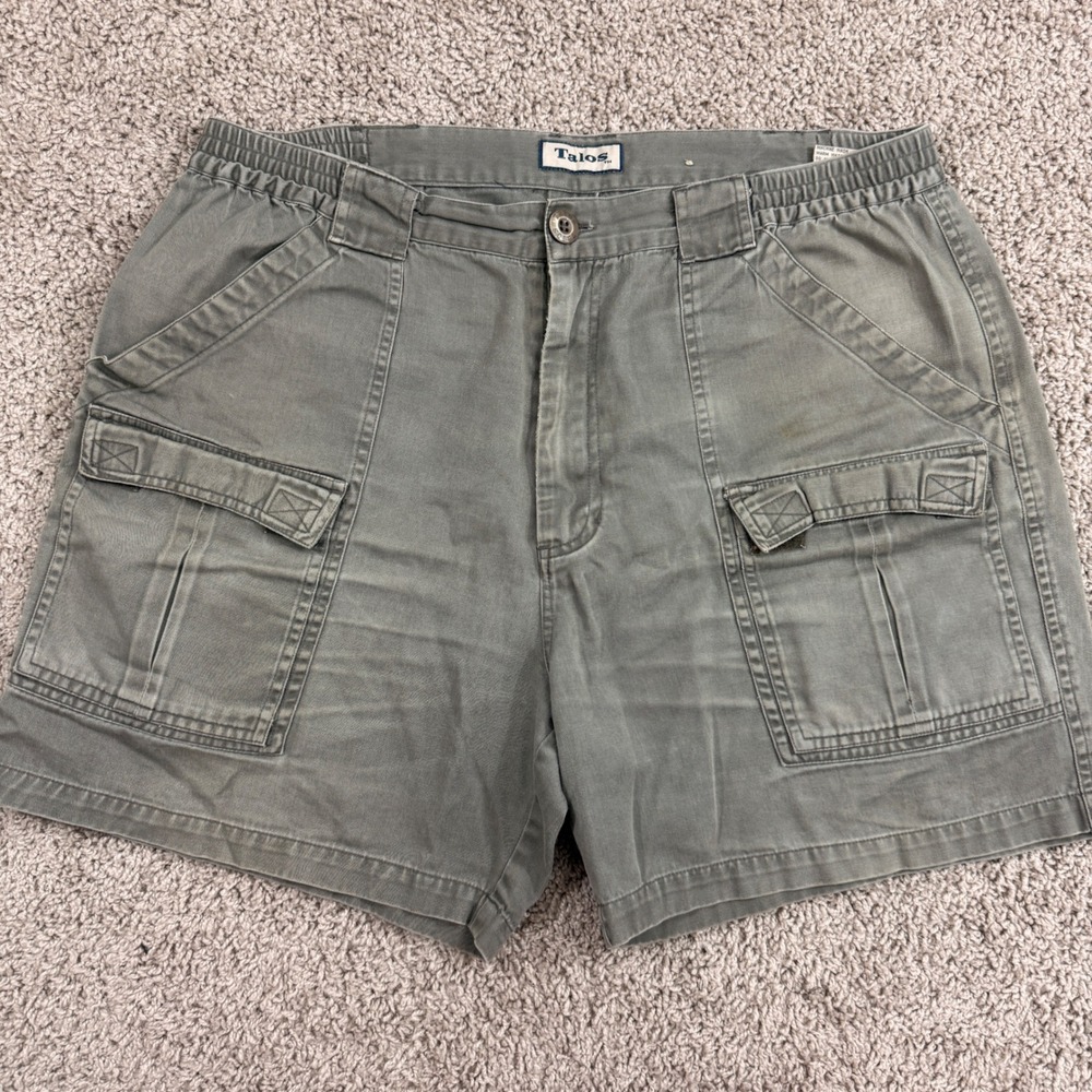 Talos Cargo Shorts Mens Size 36 Green Good Condition Utility Cotton 6-Pocket